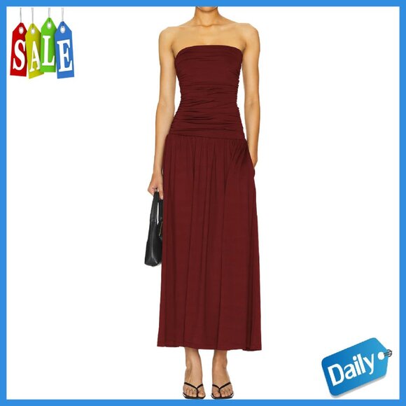 Dresses & Skirts - Strapless Ruched High Waist Long Floral Dress Off Shoulder Backless